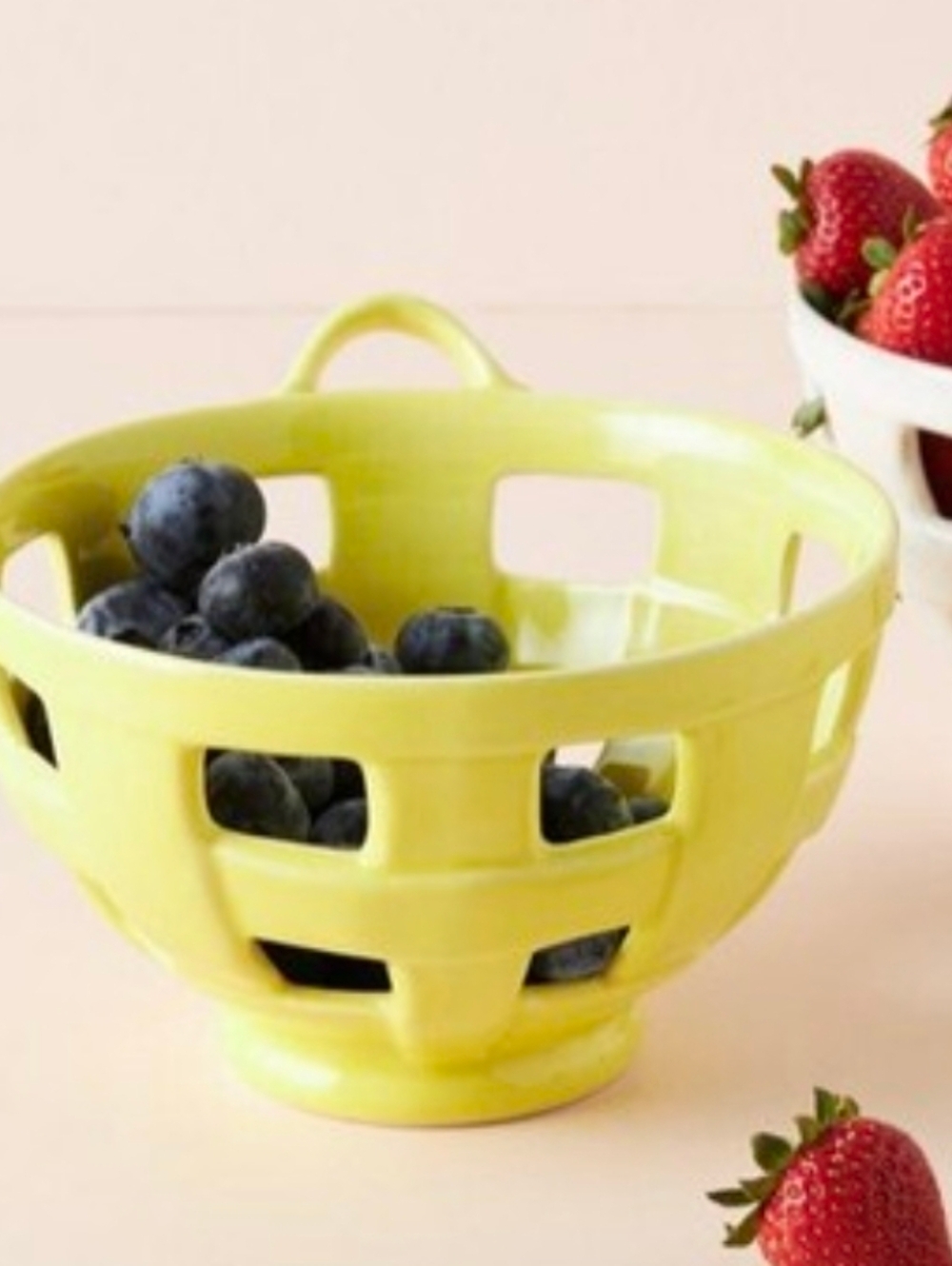Anthropologie Fruit Bowl Stoneware Weave Basket Ceramic Basket Berry Bowl Small.